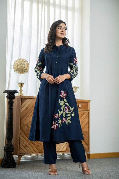 Kurta With Heavy embroidered (Navy blue)