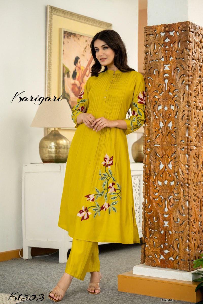 Kurta With Heavy embroidered (yellow)