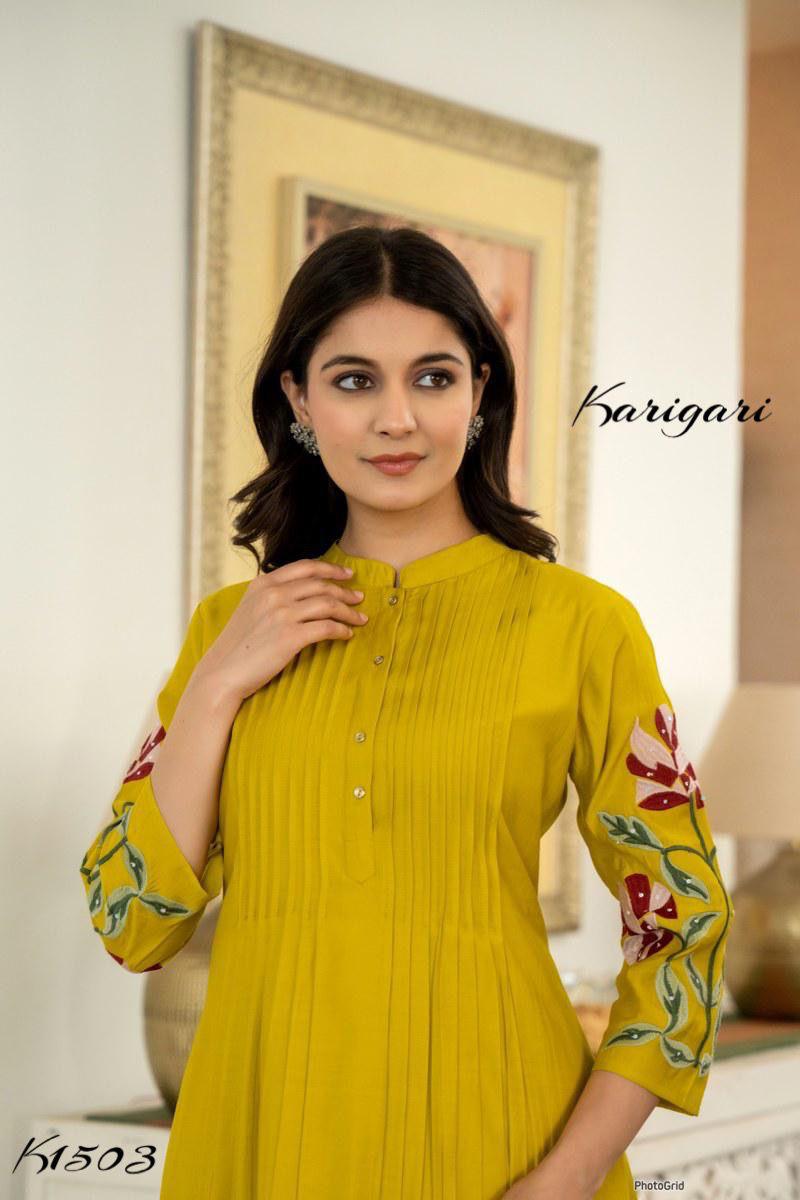 Kurta With Heavy embroidered (yellow)