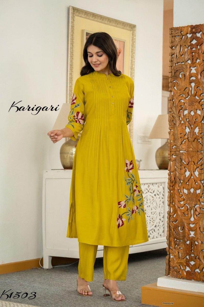 Kurta With Heavy embroidered (yellow)