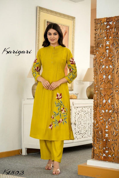 Kurta With Heavy embroidered (yellow)